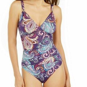 Lauren Ralph Lauren Purple Floral Paisley One Piece  Swimsuit Size 16 Ruched